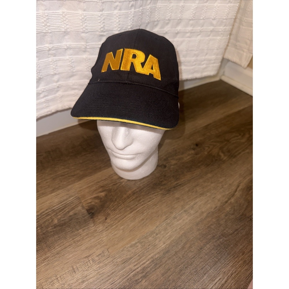 NRA Membership Embroidered Hat Cap Adjustable Black Gold w/USA‎ Flag